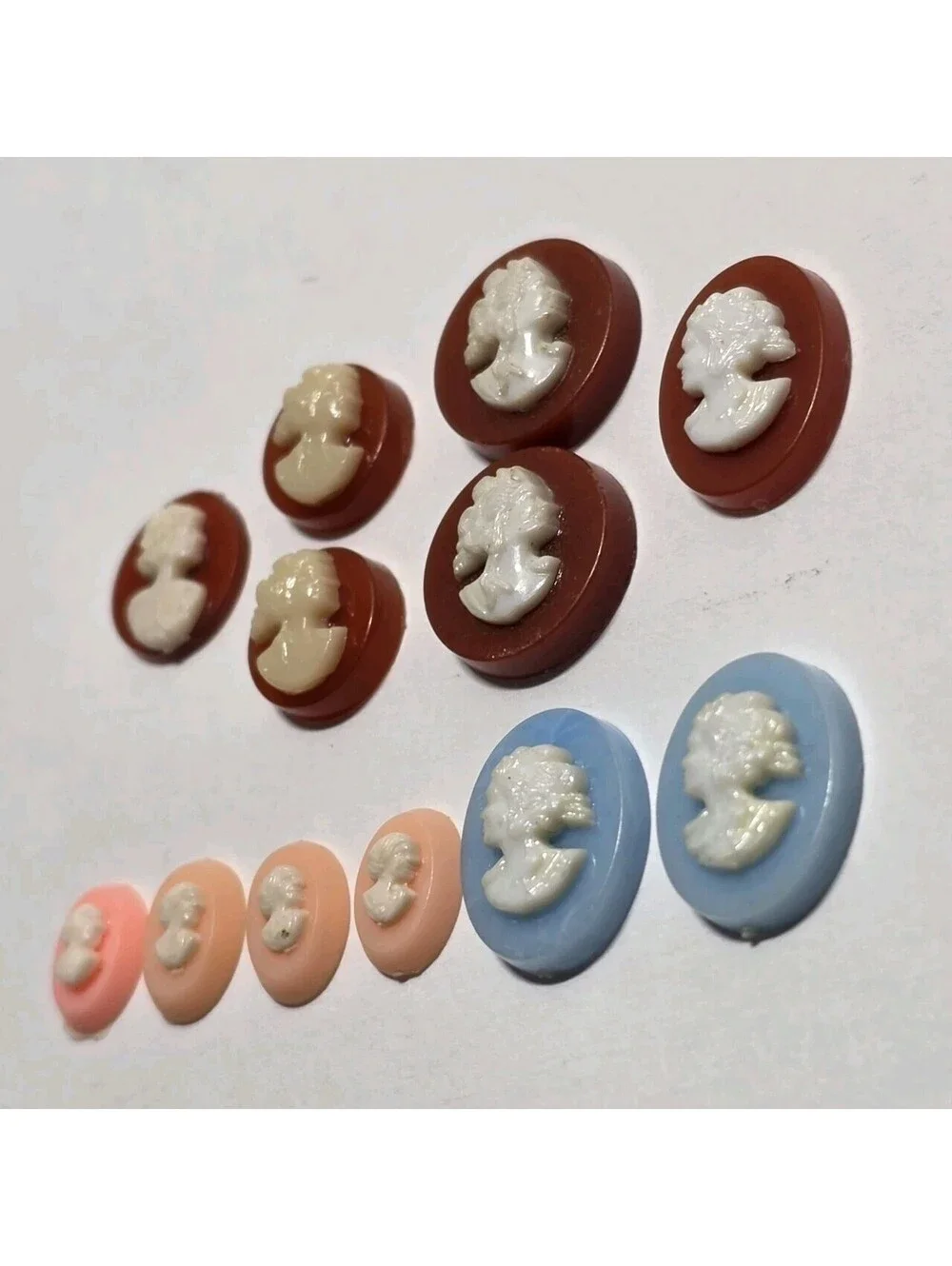 Lot of 12 Mini Resin Cameo Cabochons Mixed Colors Tiny Lady Profiles EUC